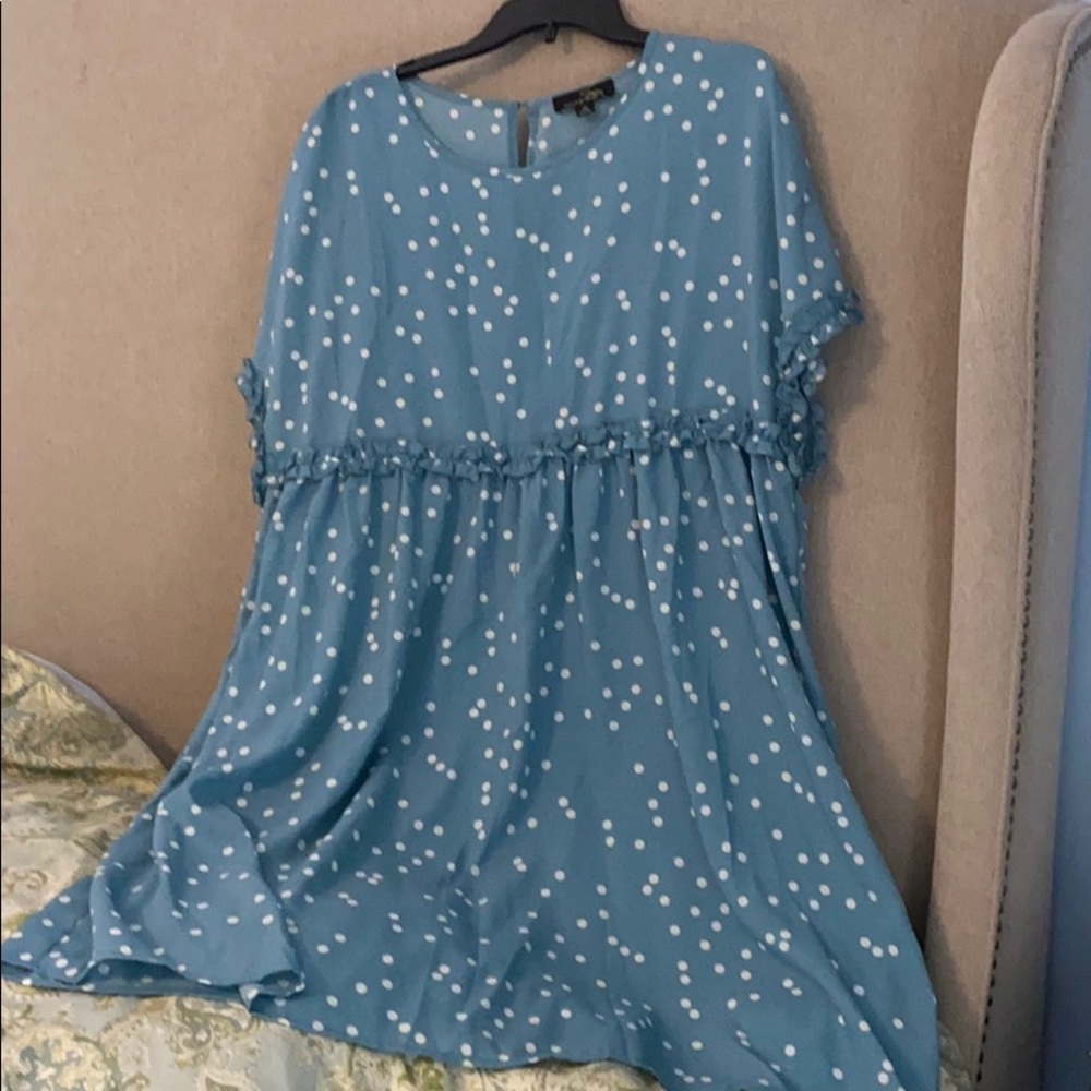 Blue with white dots baby doll dress